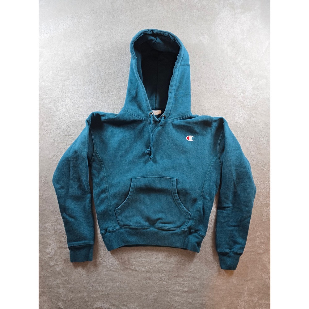 Champion Reverse Weave Hoodie Sweatshirt Womens XS Teal Fleece Heavy Athleisure